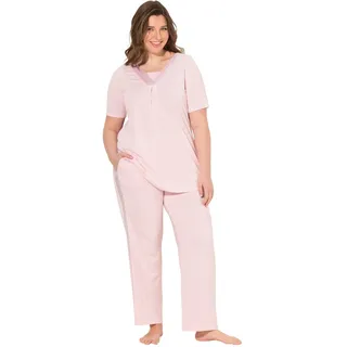 Ulla Popken Damen Pyjama, Satin Details Pyjamaset, Baby Rosa, 58-60