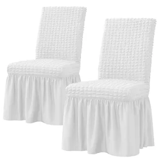SZSMART Stuhlhussen für Esszimmer Satz von 2 Stretch Stuhl Slipcover mit Rock abnehmbar waschbar Küche Stuhl Protector Cover Set für Haus, Party, Hochzeit (2, Weiß)