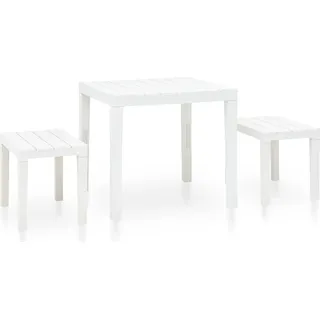 SYFAXTM Gartentisch mit 2 Bänken Kunststoff Weiß - Weiß