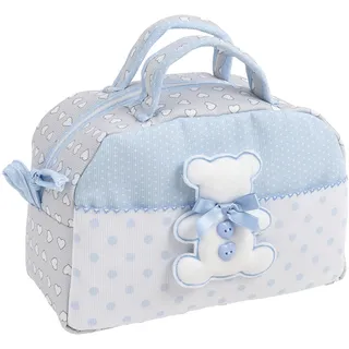 FILET - Kosmetikkoffer mit Griffen und Reißverschluss, mit Teddybär-Stickerei, aus gepolsterter Baumwolle, ideal für Babypflegeprodukte, 100% Made in Italy, Farbe Grau und Blau