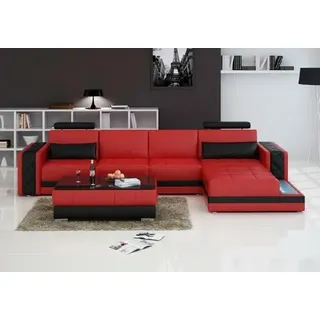 Ecksofa Ledersofa Big XXL L Form Wohnlandschaft Sofa mit USB Garnitur Neu H2211B - Rot