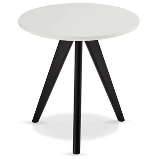 Ibbe Design Rund ø40 Schwarz Weiss Couchtisch Klein Modern Skandinavisch Retro Kaffeetisch Beistelltisch MDF Life, Schwarz Massiv Eiche Holz Beine, ø40x45 cm