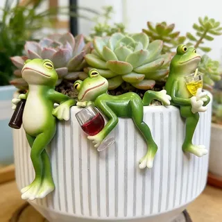 SGZIOO 3 Stück Frosch Blumentopf Hänger, Frosch Deko Garten, Harz Lustige Figuren Gartendeko, Gartenfigur Statue für Miniteich Teich, Terrasse, Draußen, Rasen Dekorationen