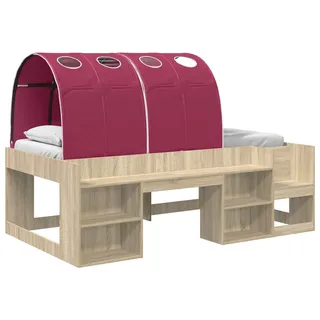 vidaXL Bettgestell mit Tunnel mit Regal 3 Stk. Sonoma Eiche und Rot - Braun