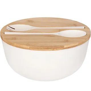GEHE Bambus Salatschüssel Mit Deckel, Große 9.8 Zoll Mischschalen Feste Bambus Salat Holzschale mit Deckel Löffel für Obst, Salate und Dekoration