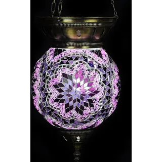 Türkische Hängelampe lila Kugel 25 cm - Orientalische Hängelampe mit Mosaikglas für stimmungsvolle Beleuchtung - Lila