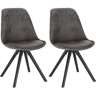WOLTU 2 x Esszimmerstühle 2er Set Esszimmerstuhl, Sitzfläche aus Stoffbezug, Design Stuhl, Küchenstuhl, Holzgestell, Antiklederoptik Anthrazit - Grau