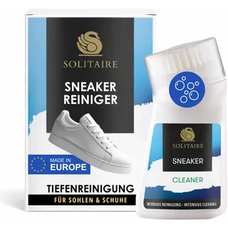 SOLITAIRE Sneaker Cleaner Schuh-Reiniger entfernt Schmutz und Flecken intensive Reinigung für Leder, Wildleder, Textilien 75 ml Schuhputzmittel inkl. Bürste zur Schuh-Reinigung und Fleckenentfernung