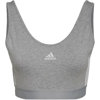 adidas Damen Essentials 3-Stripes Crop Top with Removable Pads, Medium Grey Heather/White, XL