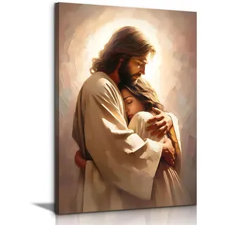 Kunstdruck auf Leinwand, Motiv: Jesus umarmende Frau, sicherer Hafen, Poster, Drucke, christliche spirituelle Malerei, Bibelkunst, Bilder, Jesus und Mädchen, Wanddekoration für Schlafzimmer
