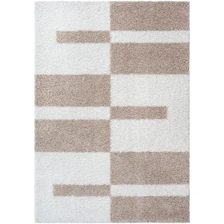 Hochflorteppich , Weiß, Beige , Textil , Streifen , rechteckig , 160x230 cm , für Fußbodenheizung geeignet, schmutzabweisend, für Hausstauballergiker geeignet, pflegeleicht , Teppiche und Böden, Teppiche, Hochflorteppiche & Shaggys