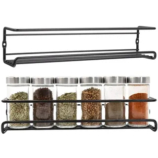sengcengs 2 Set Gewürzregal Wand, Gewürz Organizer Ohne Bohren, Hängend Metall, Gewürzregal für die Küche, Küchenschrank Organizer Küchenregal, Speisekammertür, Schwarz