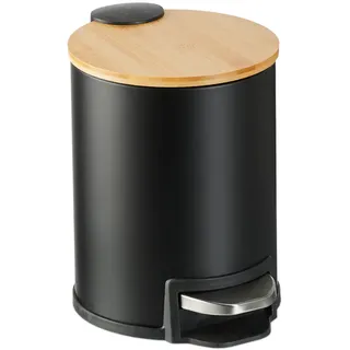 Relaxdays Bad-Mülleimer , Schwarz , Metall, Holz, Kunststoff , 17x22.5x23 cm , Haushalt & Kleinelektro, Reinigung, Mülleimer & Abfallsammler