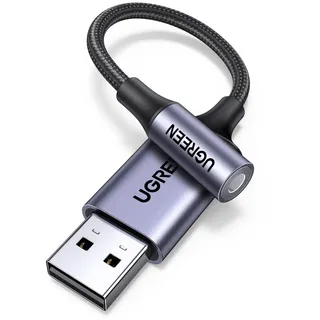 UGREEN USB auf 3.5mm Klinke Adapter Soundkarte für Computer, PS5, Switch, Lautsprecher, Mikrofon 4 Polig TRRS