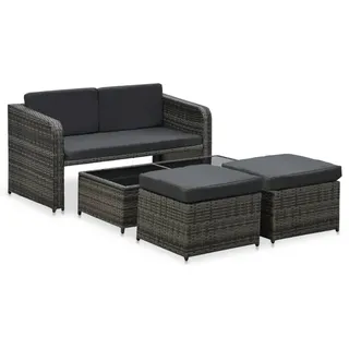 vidaXL 4-tlg. Garten-Lounge-Set mit Auflagen Poly Rattan Anthrazit - Grau