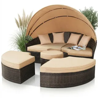 Mucola Sonnenliege Strandkorb Sonneninsel 180CM Tisch Polyrattan Gartenmuschel Set Gartenmöbel Sitzgarnitur Sunbed Kissen Beige - Braun - Braun
