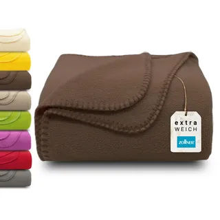 ZOLLNER Kuscheldecke in braun- weiche Couchdecke in 130x170 cm - mit Kettelrand - Polyester - waschbar bis 95°C – Hotelqualität - Oeko Tex® Zertifiziert