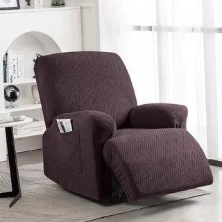 KinCam Stretch sesselschoner mit armlehne, ohrensessel überzu, sesselschoner für relaxsessel und Fernsehsessel, weich waschbar Sofa bezug für Kinder, Hund und Haustieres (1-Sitzer, Kaffee)