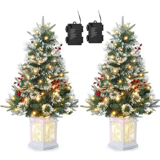 90cm Weihnachtsbaum künstlich mit 78 Beleuchtung,Batteriebetrieben Pre-lit Premium Snow Flocked Künstlicher Weihnachtsbaum Weihnachten deko für Zuhause, Büro (2, Weißer Sockel - Schneeflocke, 2 PCS)