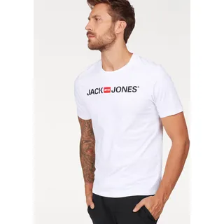 T-Shirt JACK & JONES "JJECORP mit Print, vielseitig kombinierbar für den Alltag", Herren, Gr. XL, weiß, Obermaterial: 100% Baumwolle, bedruckt, unifarben, Basic schmal normal, Rundhals, Shirts T-Shirt, Logodruck, modisch, regular fit, Baumwolle, Rundhals, Topseller