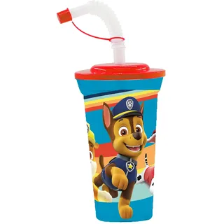 PAW Patrol Trinkbecher Kinder mit Strohhalm und Deckel - Strohhalmbecher 500 ml aus Kunststoff, bpa-frei - Kinderbecher für kalte Getränke - ideal für Kindergarten, Schule, unterwegs - p:os