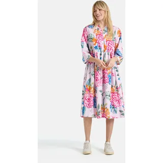 Sommerkleid LIEBLINGSSTÜCK "RomyL", Damen, Gr. 40, N-Gr, pastel pink, Web, Obermaterial: 70% Baumwolle, 27% Polyamid, 3% Elasthan, gemustert, figurumspielend kniebedeckend, V-Ausschnitt, 1-Knopf-Manschette, Kleider Sommerkleid, mit floralem Allover-Print