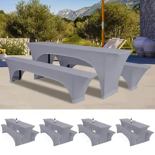 Lumaycens Vier 3er-Set Biertischhussen 220 x 50 x 70cm, hussen bierzeltgarnitur, hellgrau, Stretch-Bezüge für Biertisch-und Bankgarnituren, Bierbankhussen, Spandex-Bierzeltgarnitur für Bankett