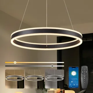SUCIKORIO LED Hängelampe Esstisch Dimmbar 50cm, Modern LED Pendelleuchte Esstisch Dimmbar 2700K-6500K 5%-100% Helligkeit 48W Aluminium Esstischlampe Hängend Mit Fernbedienung und APP