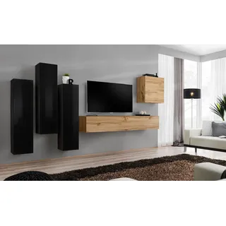 Schwarz Wohnzimmer Komplett Set Sideboard RTV Schrank Wand Garnitur Luxus Möbel - Schwarz