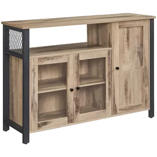 VASAGLE Sideboard, Küchenschrank, Aufbewahrungsschrank, mit 3 Türen, für Wohnzimmer, Küche, Esszimmer, 33 x 110 x 75 cm, Landhausstil, eichenbraun-schwarz LSC096B50