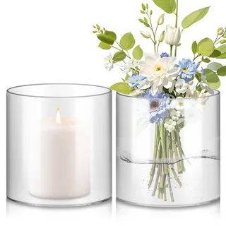 LDHHYH 2 Stück 15x15 cm Glaszylinder Vase, Modern Blumenvase Glas, Glasvase Zylinder Rund Gross, Zylindervasen, Glaszylinder für Kerzen, Glaszylinders für Kerzen für Hochzeitsdeko Tischdeko