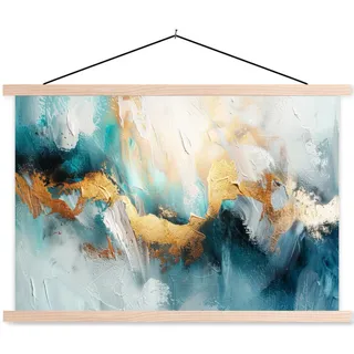 MuchoWow Poster Abstrakt - Kunst - Gold - Blau 120x80 cm , Petrol , Textil , Rechteckig , 120x80x0.15 cm , Bilder & Rahmen, Bilder, Sonstige Wandbilder