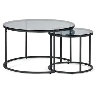 Julian Bowen Chicago, runde Couchtische zum Ineinanderstapeln, Rauchglas/Schwarz, Einheitsgröße
