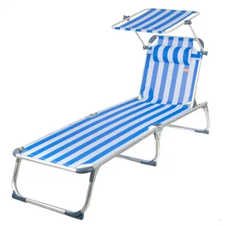 Aktive Sunhade & Pillow Klappbare Sonnenliege 5-fach Verstellbar - Blue / White - 186 x 49 x 30 cm
