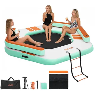 Vevor Aufblasbares Schwimmdock, 2,6x2,6 m, Schwimmplattform mit Rutschfester Oberfläche, Tragetasche & Abnehmbarer Leiter, Schwimmende Insel, Wasserplattform für Pool, Strand & Meer, Blau