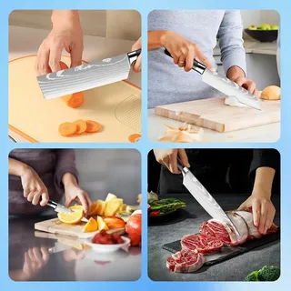 5-teiliges Messerset aus rostfreiem Stahl mit japanisch scharfen Messern und ergonomischen Griffen, geeignet für professionelle Köche und Anfänger