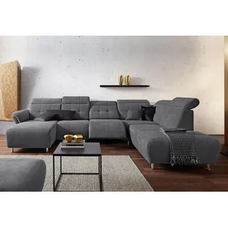 Wohnlandschaft HOME AFFAIRE "Manhattan U-Form", grau, B:345cm H:102cm T:247cm, Luxus Microfaser2 (90% Polyester, 10% Polyamid);Flachgewebe (100% Polyester);Luxus-Microfaser1 (100% Polyester), Sofas, Wohnlandschaft, 2 Sitze mit elektrischer Relaxfunktion, verstellbare Armlehnen