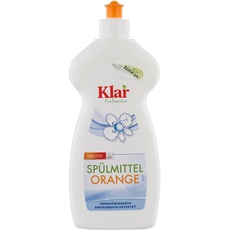 Klar Spülmittel 500 ml I Umweltfreundliches Spülmittel-Konzentrat mit zartem Orangen-Duft I Für ein strahlend sauberes Geschirr I Frei von synthetischen Duft- & Farbstoffen I Vegan