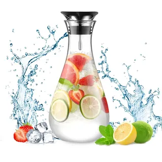 ecooe Glaskaraffe 1.8L Wasserkaraffe Karaffe Glas mit Edelstahl Deckel