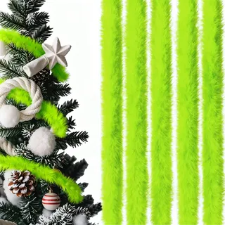 5 Stück x 2 m Grün Weihnachtsbaum Girlande Federboa und Leichten Federboa Tannengirlande Weihnachtsdeko für Christbaum Karneval Accessoires (Grün)
