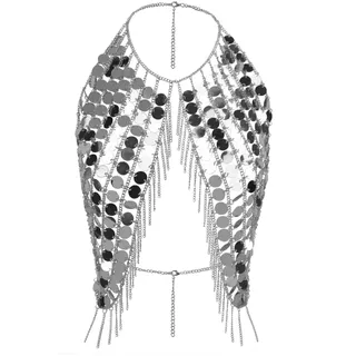 Pailletten Crop Top Körperkette Damen Bikini Pailletten Kette Neckholder Lange Brustkette Tank Top Glitzer Weste Clubwear BH Kette Sexy Körperschmuck für Nachtclub,Festival,Party,Bauchtanz