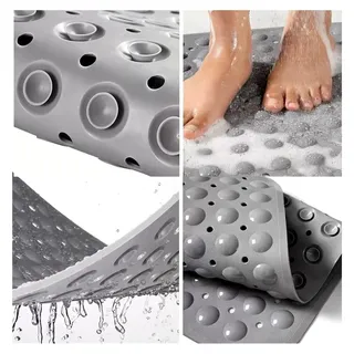 Extra breite Badematte 88 x 58 cm, rutschfeste TPR-Duschmatte mit starken Saugnäpfen, antibakterielle Sicherheits-Badewannenmatte, grau - Grau