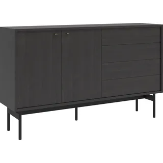 Selsey Olar - Sideboard 2-türig mit vier Schubladen, Holzoptik Esche Portland Schwarz, 154 cm - Schwarz