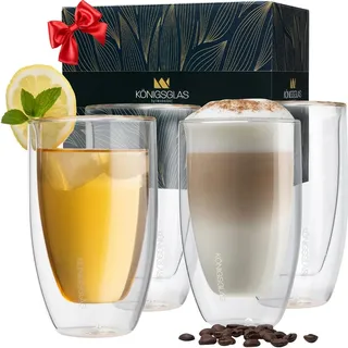 heidenfeld Königsglas Latte Macchiato Gläser | 4x 300ml Kaffee Gläser Set | Cappuccino Tassen | Kaffeetassen | Trinkgläser | Cocktailgläser | Wassergläser | Teegläser | Kaffeeglas doppelwandig