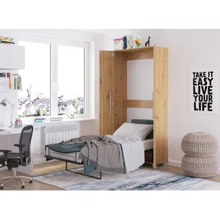 Wandbett Schrankbett TEDDY 90x200 Artisan Eiche Vertikal Wandklappbett, Schrankklappbett, Schrank mit integriertem Klappbett, Funktionsbett inkl. Lattenrost - Bronze, Braun