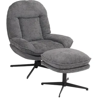 Mendler Relaxsessel HWC-P32 Chenille 80 x 96 x 80 cm Grau mit Hocker