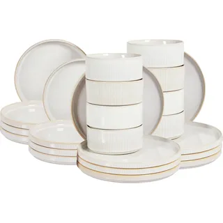 BELIANI Tafelservice Cremeweiß Steinzeug Ton und Kaolin für 8 Personen 24-teilig Rund Handgefertigt Skandi Geschirr Set Essgeschirr Küche Esszimmer - Weiß