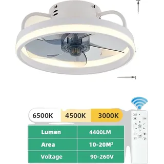Deckenventilator mit Licht, 60W Leistung, Fernbedienungskomfort, WEISS 33 cm - Weiß