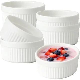 230ml Creme Brulee Schälchen 6 Stück, 10 × 4.8 cm Souffle Förmchen Backofenfest aus Keramik, Ofenfeste Förmchen, Creme Brulee Schalen für Desserts, Muffins, Pasteten, Weiß