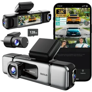 BOTSLAB 4 Kanal Dashcam Auto Vorne Hinten,3K+3 * 1080P Dash cam,5,8GHz WiFi